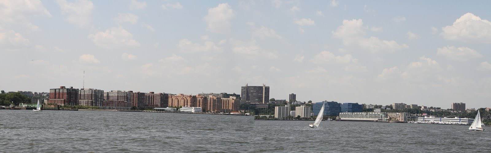 Panoramic of the Hudson River Waterfront of Hoboken and Weehawken, New Jersey.
