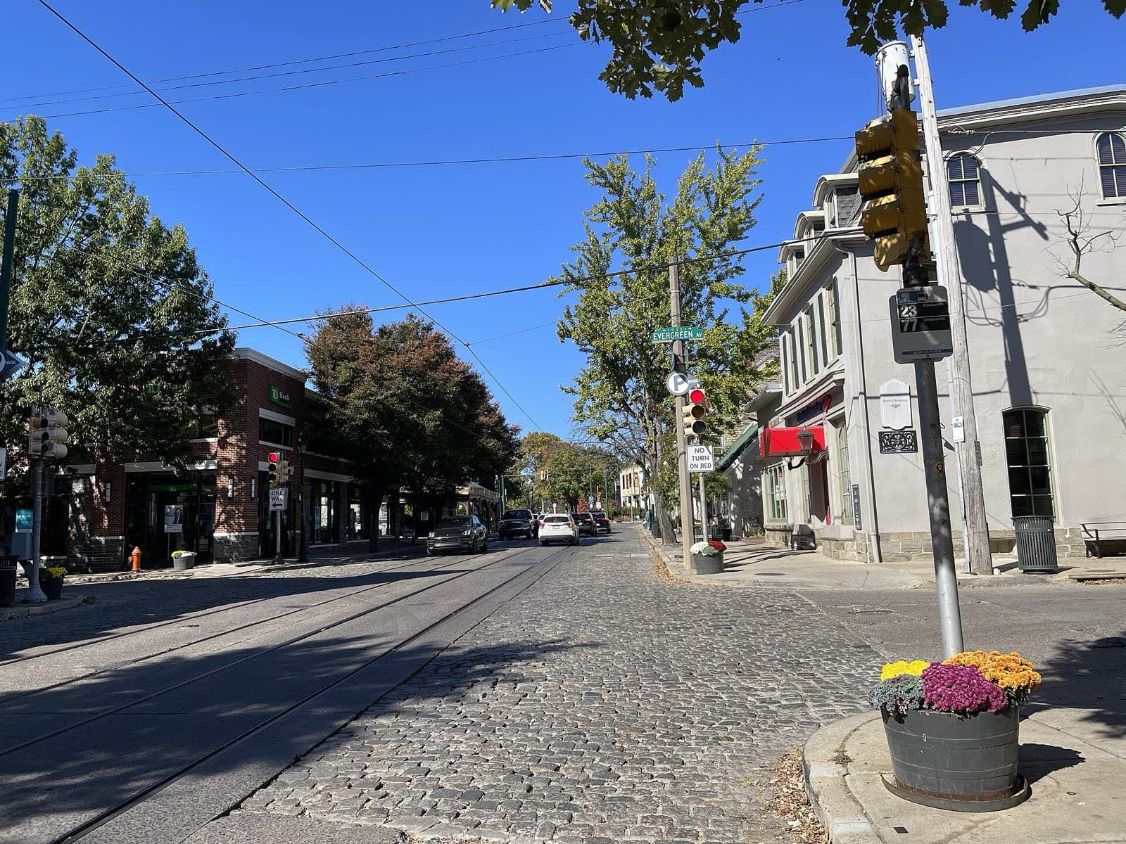 Northbound Germantown Avenue at the intersection with Evergreen Avenue in Philadelphia, Pennsylvania
