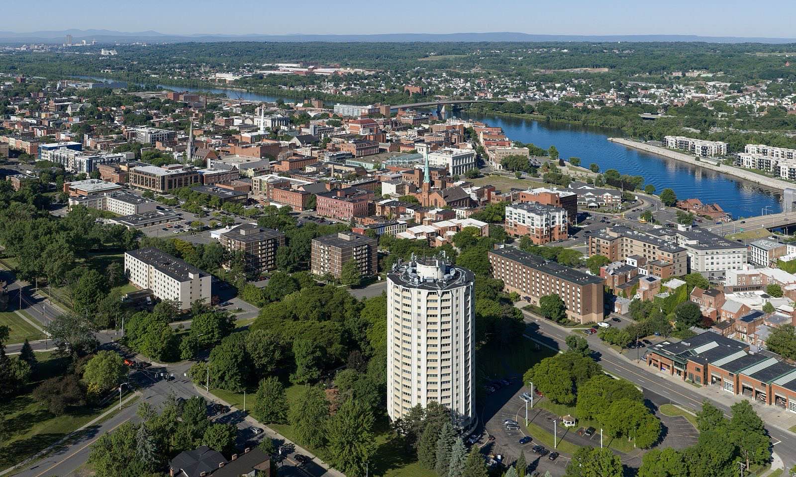 Skyline of Troy, New York (pop. 51,401). It's a historic Hudson River city known for its 19th-century architecture and f