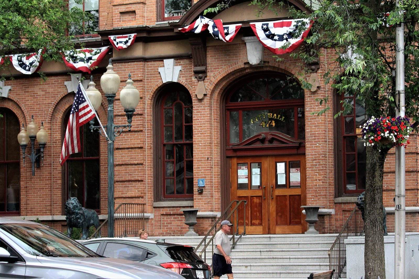 A mid-range view of city hall on the corner of Broadway and Lake Avenue in Saratoga Springs, New York, June 21, 2021.
